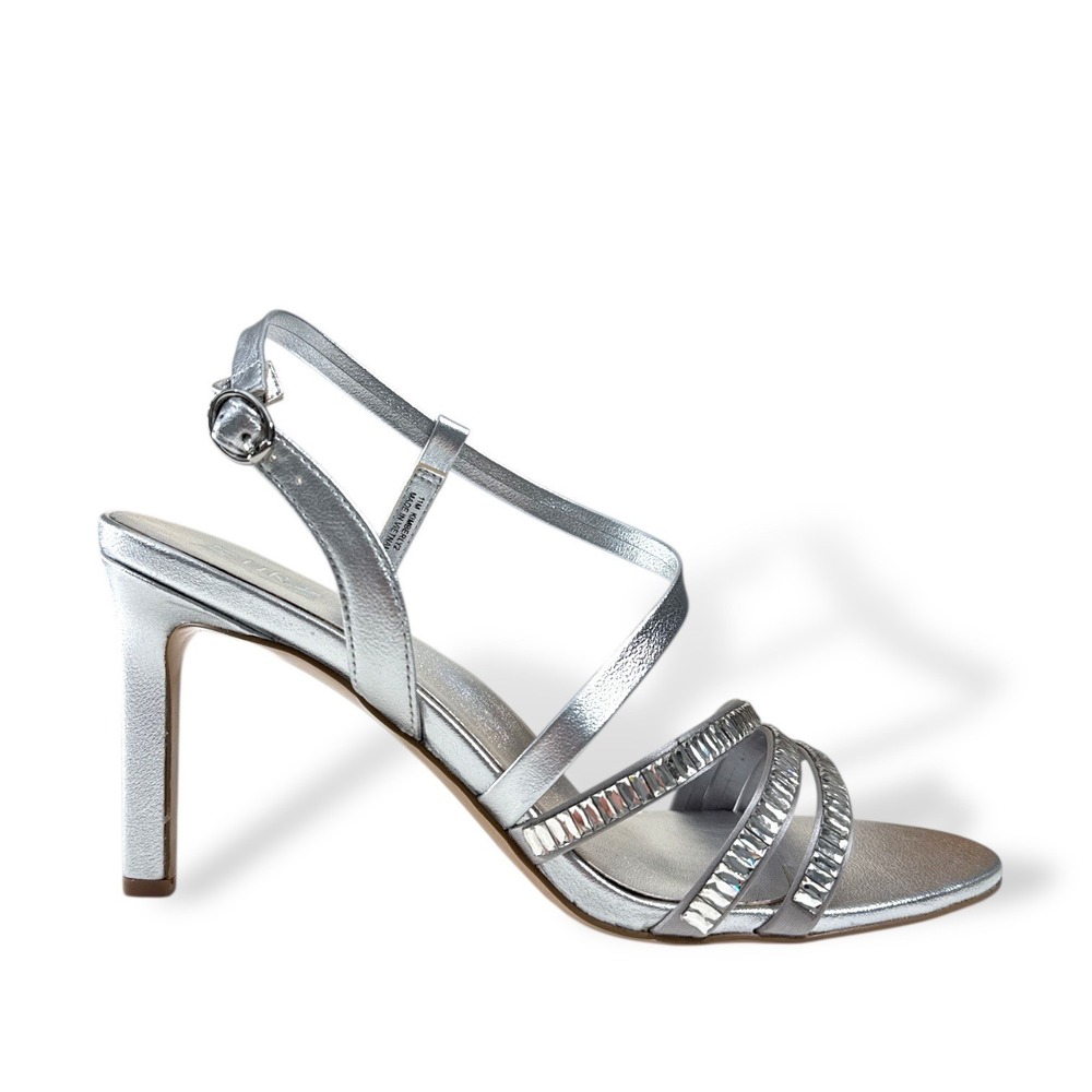 Naturalizer Wm Kimberly Silver Strappy Dress Heel Sandal Sz 11 M Rhinestones NIB